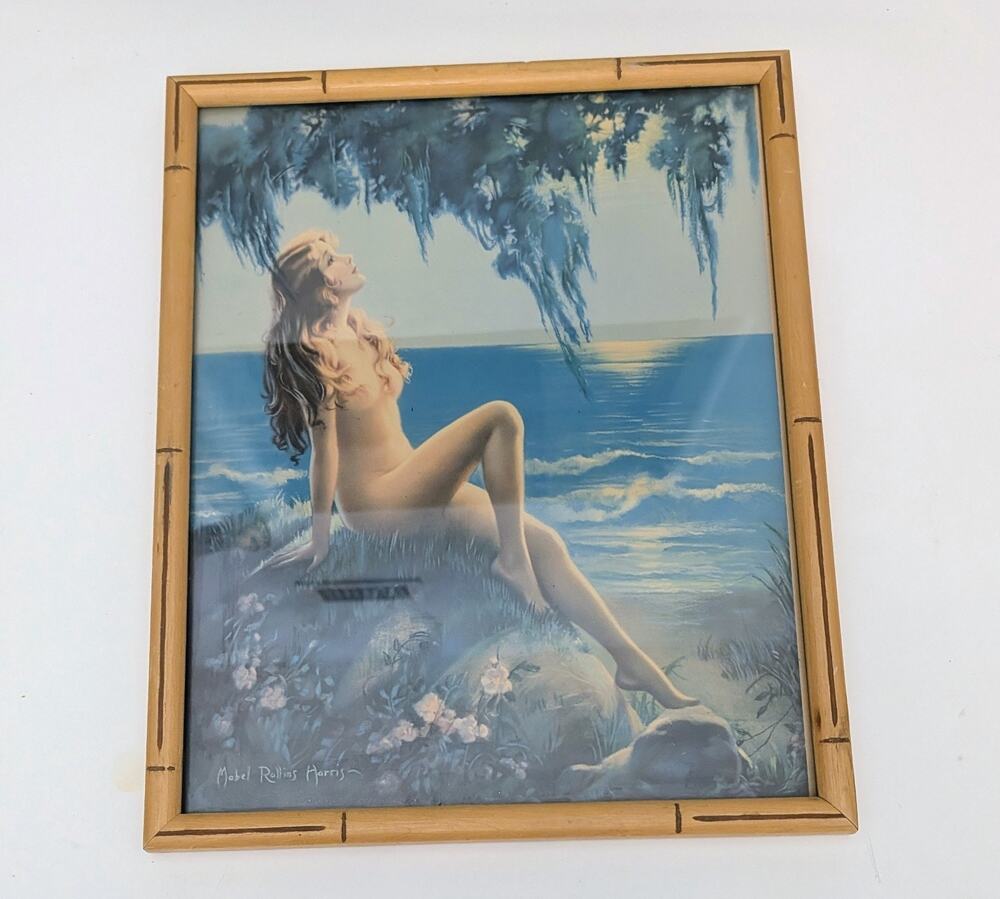 MOONLIGHT RHAPSODY Pinup Mermaid Print Mabel Rollins Harris Bamboo Frame